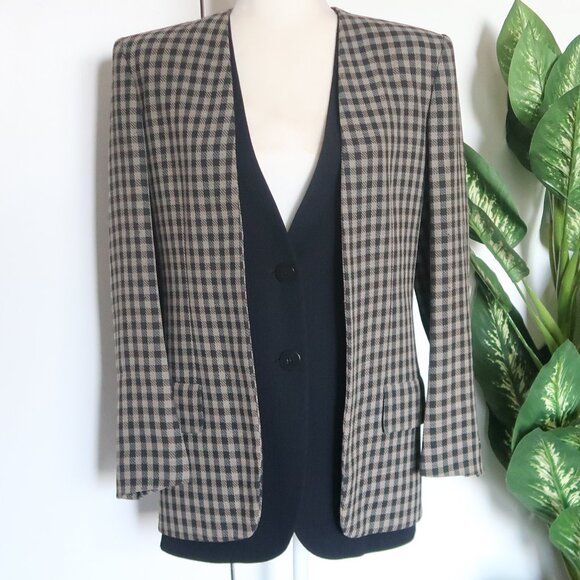 Giorgio Armani Collezioni Wool Blazer Jacket Luxury Checkered Plaid Designer 40 - Picture 14 of 14